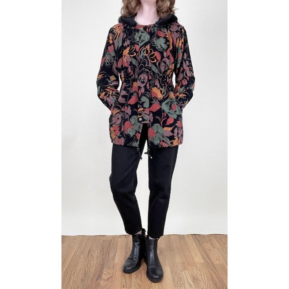 Vintage Floral Print Jacket Coat Parka Oversized Utility Eclectic Fall Winter - Picture 2 of 9